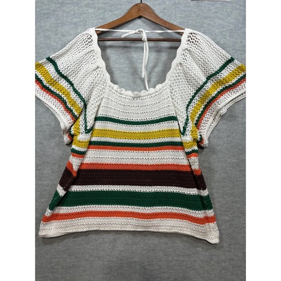 Torrid Womens Sz 5 Striped Knit Cotton Top Summer Sweater Square Neck Boho - Picture 5 of 5